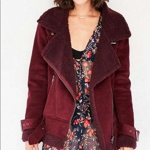 Shearling Maroon Corduroy Aviator Jacket
